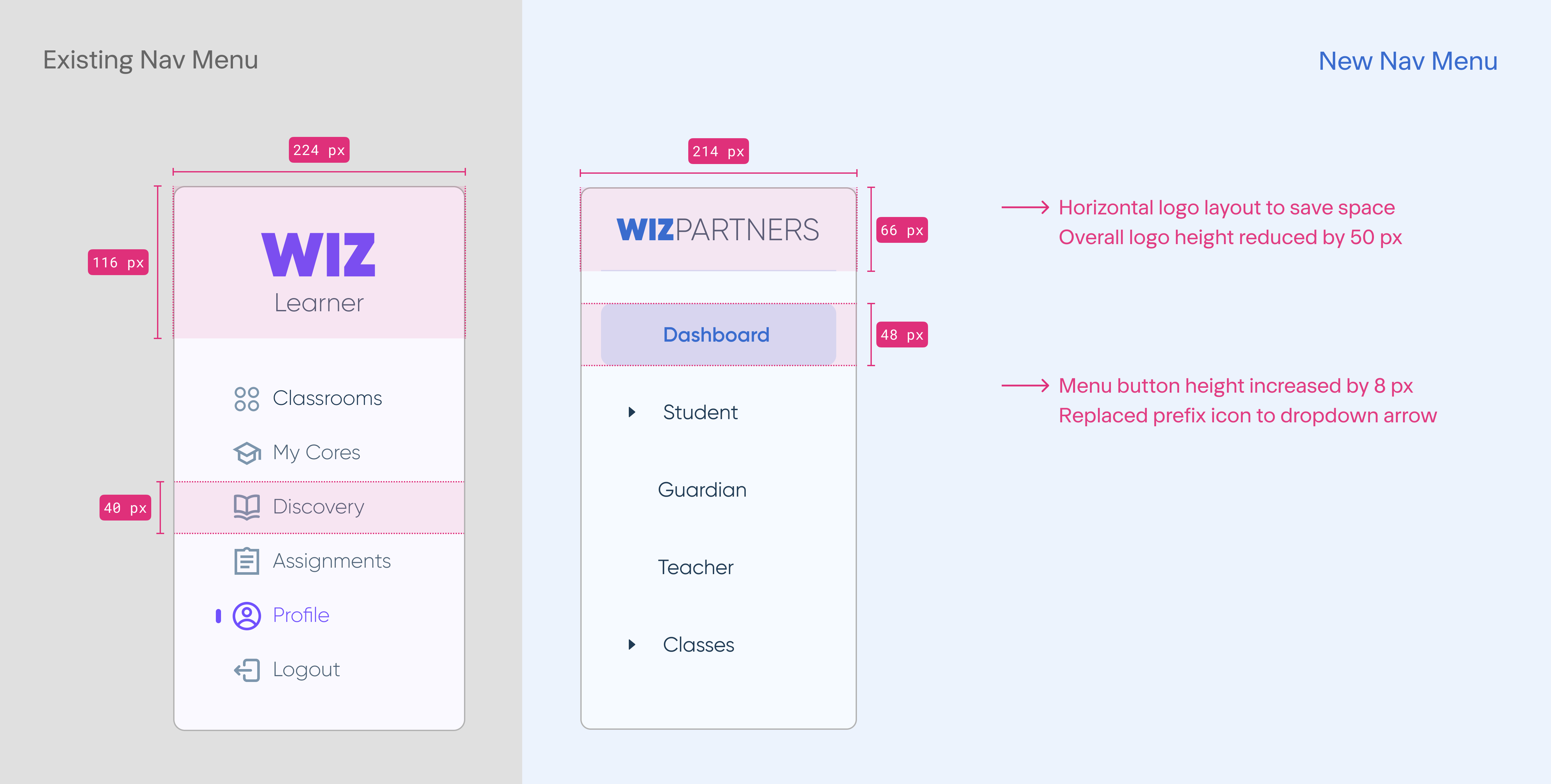 Navigation bar clean-up — before and after comparison